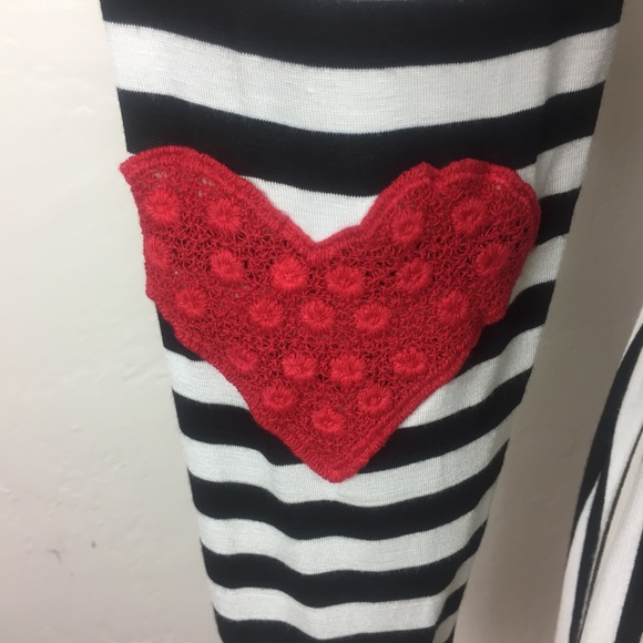 Babydoll Striped LS Tunic Top Red Heart Elbows S - Picture 7 of 8